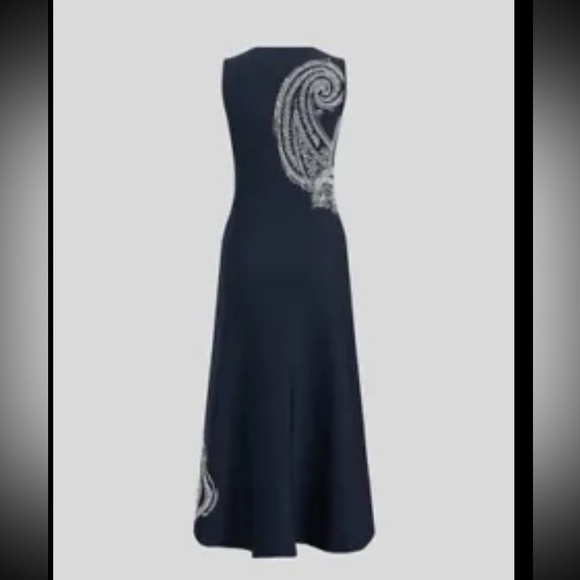 Etro Placed Paisley Knit Midi Sleeveless Dress Navy White New Size 40 US 4 $2165 - Picture 5 of 16